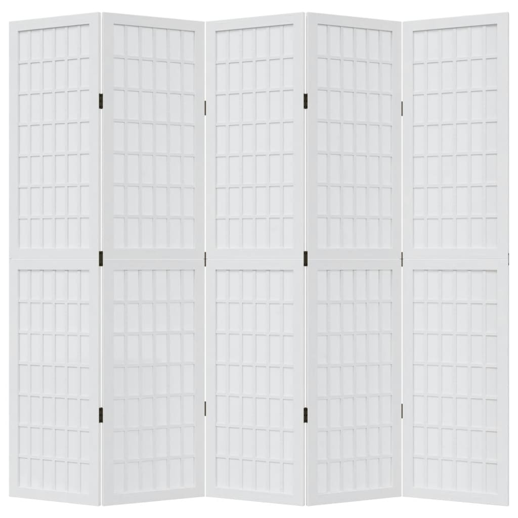 Room Divider 5 Panels White Solid Wood Paulownia